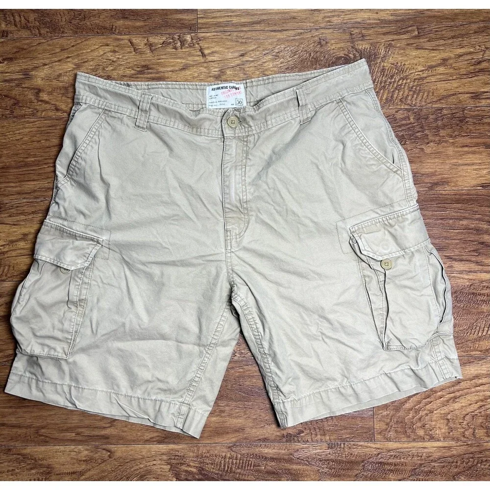 Vintage Authentic Cargos Khaki Original Wash for Comfort Cargo Hiking Shorts 36